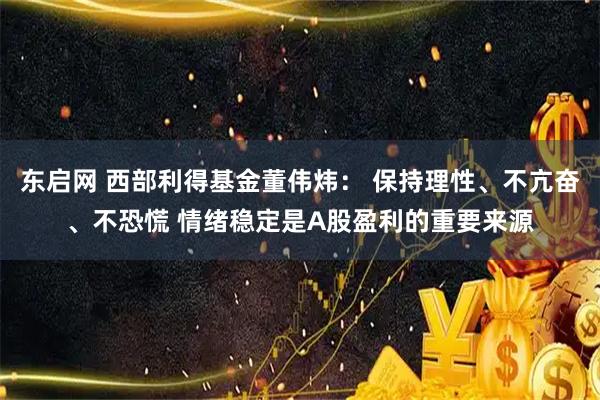 东启网 西部利得基金董伟炜： 保持理性、不亢奋、不恐慌 情绪稳定是A股盈利的重要来源